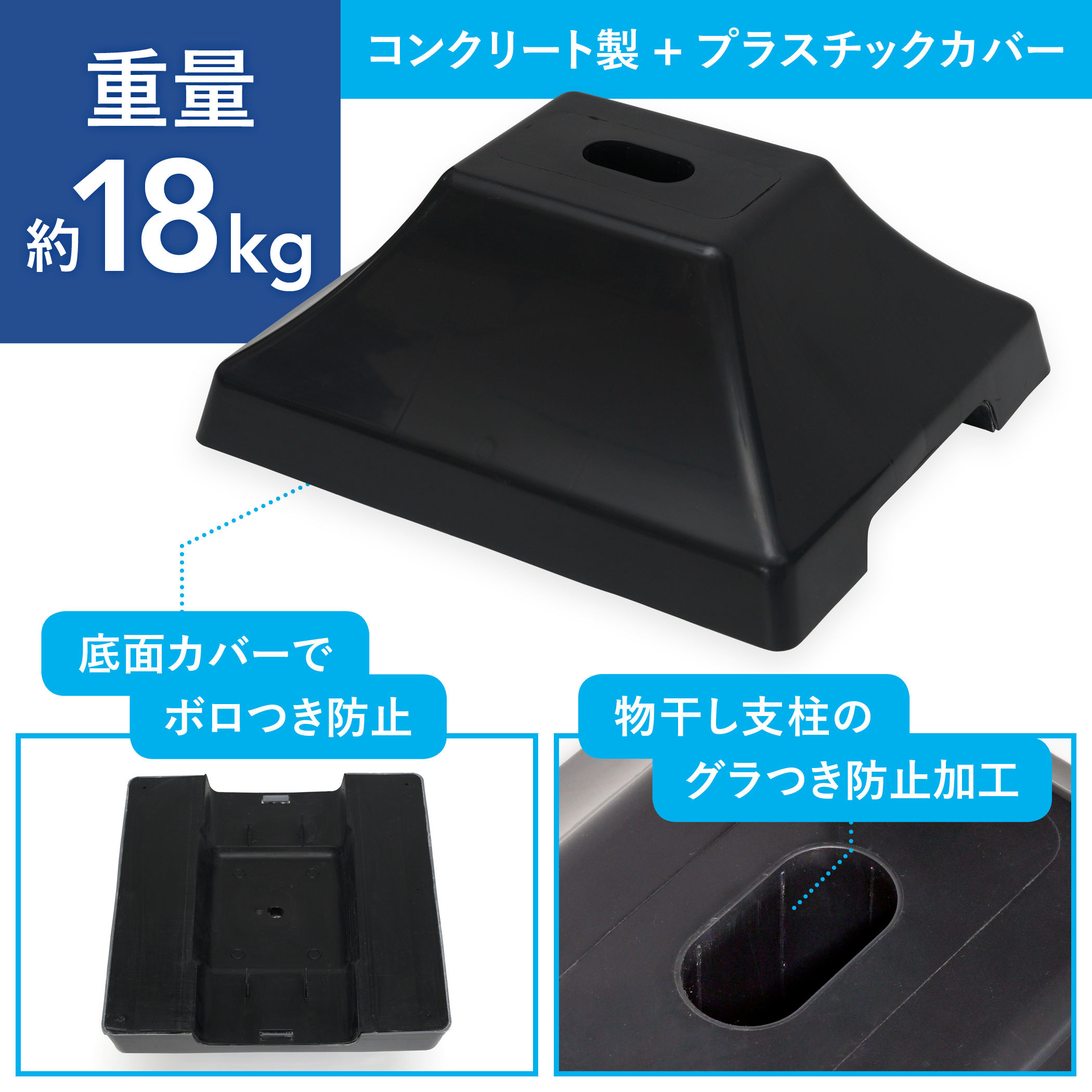 物干し台用 プラスチックカバーベース 一体型 1穴タイプ  PP-1 | 日本ハンガーボード | 03