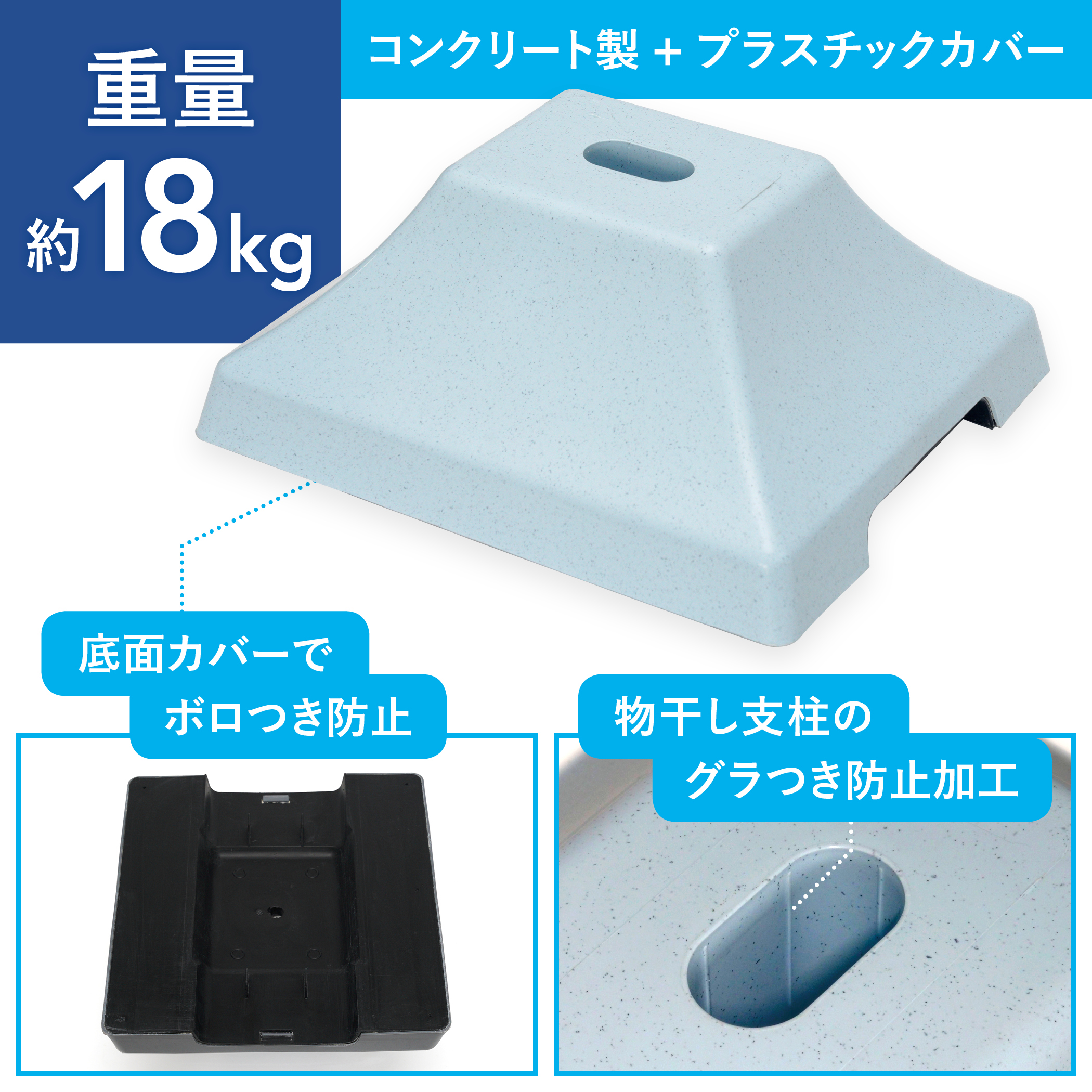 物干し台用 プラスチックカバーベース 一体型 1穴タイプ  PP-1 | 日本ハンガーボード | 04