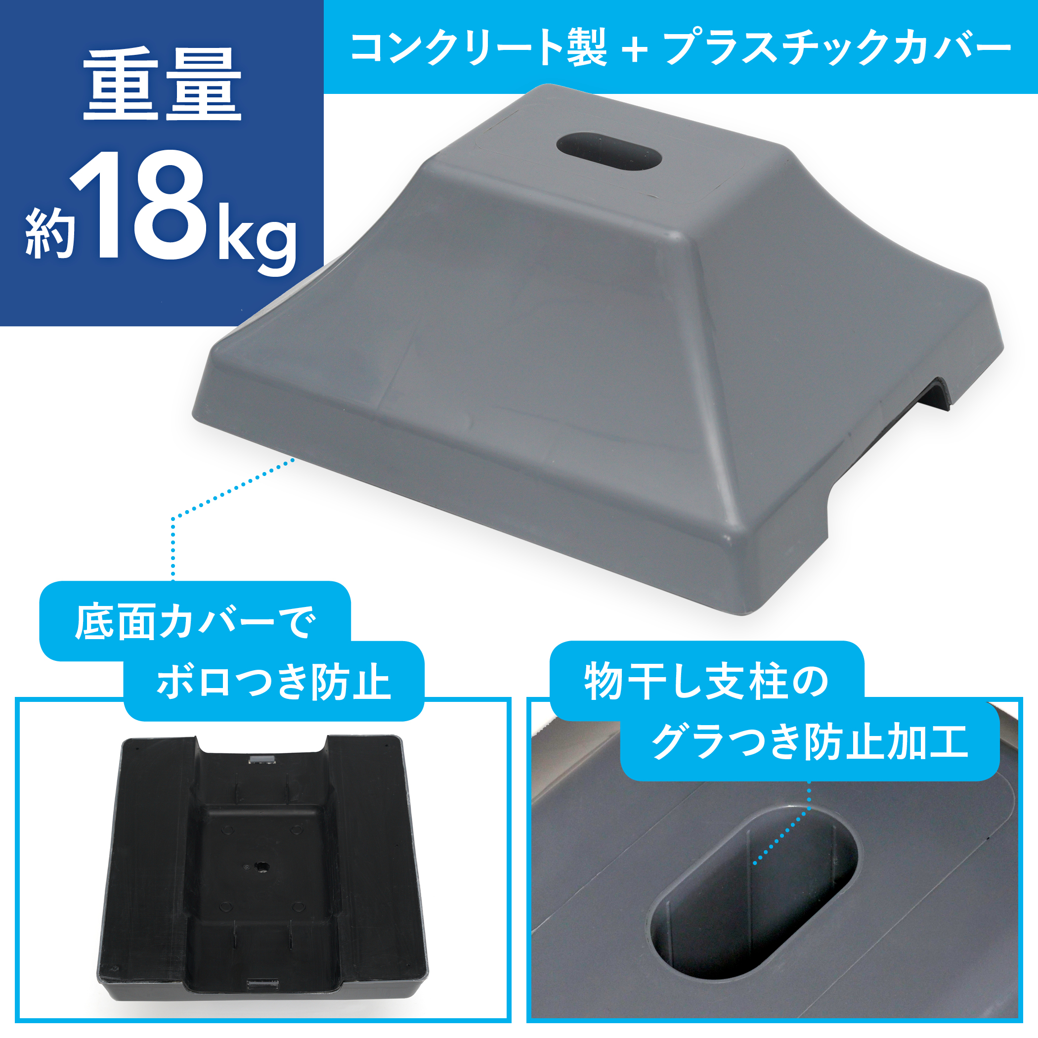 物干し台用 プラスチックカバーベース 一体型 1穴タイプ  PP-1 | 日本ハンガーボード | 02