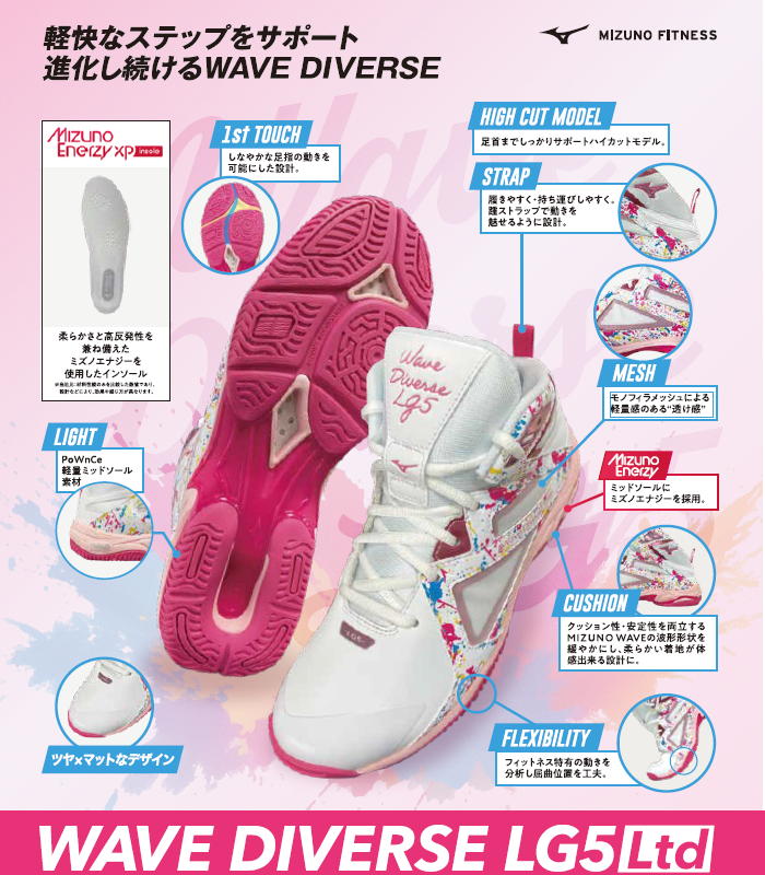 ミズノ MIZUNO フィットネスシューズ ウエーブダイバース LG5 WAVE DIVERSE 2026年春夏モデル限定カラー 31GF2675の画像