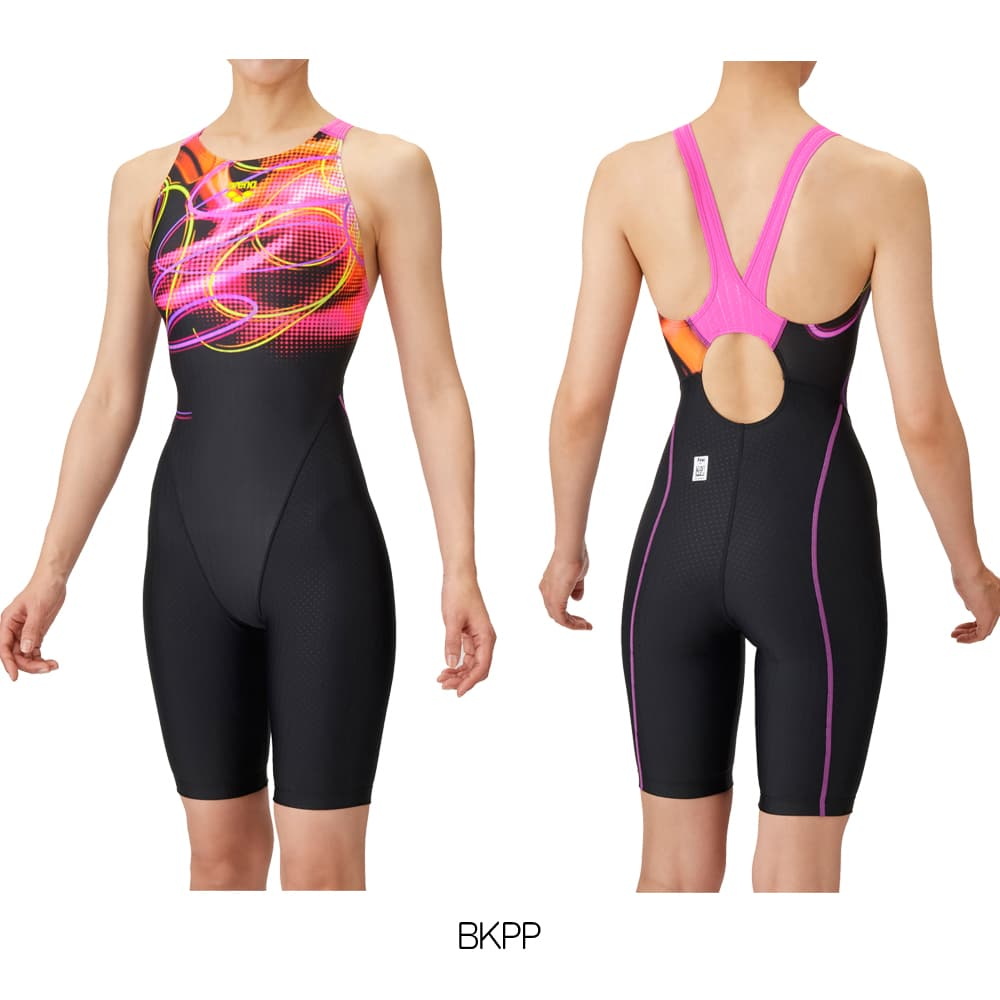 アリーナ ARENA 競泳水着 レディース WA承認 レーシングスパッツ オープンバック ハーフレッグ オールインワン AQUA RACING AQUA STRIPE-D 2025年春夏モデル | アリーナ | 02