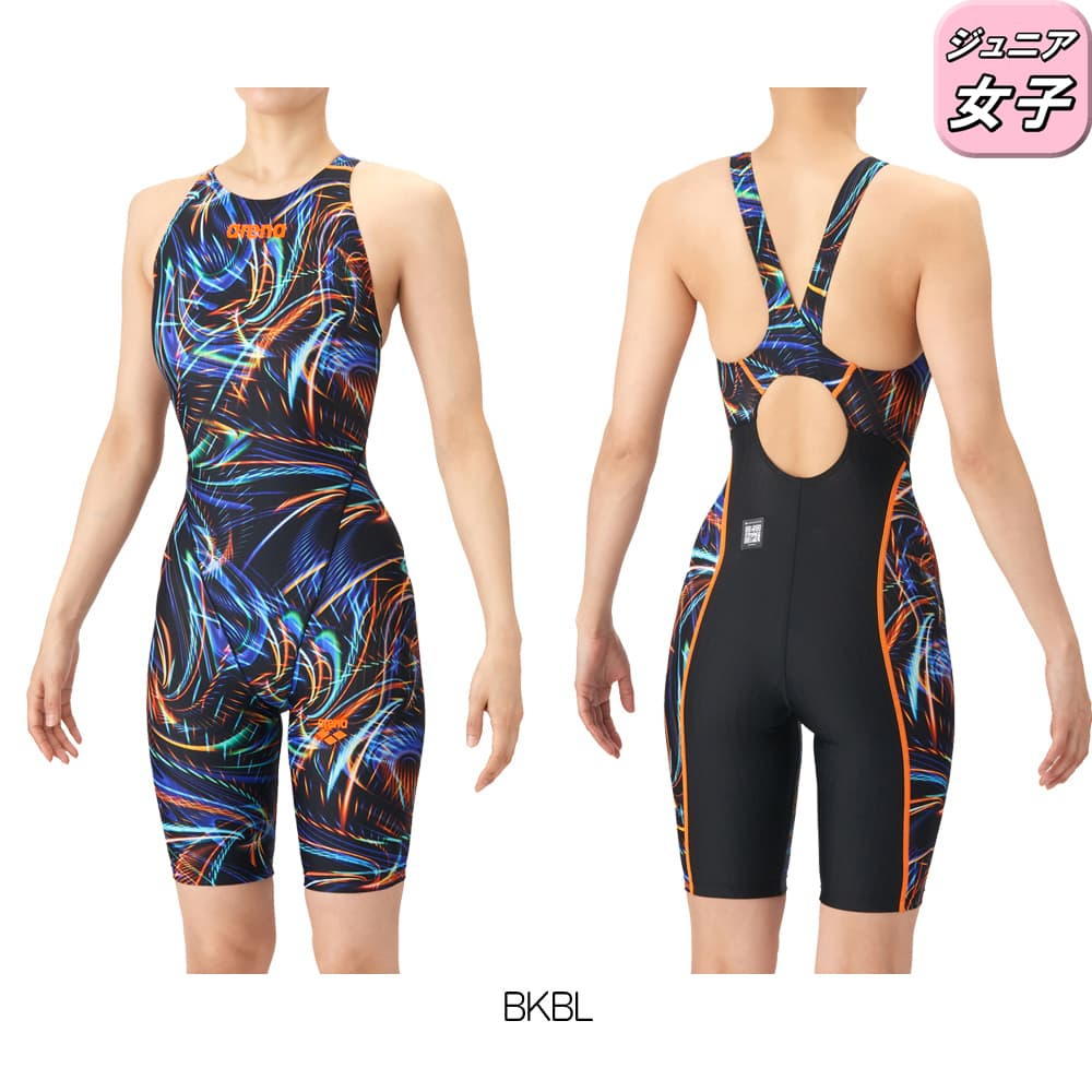 アリーナ ARENA 競泳水着 ジュニア女子 WA承認 AQUA RACING ECO AQUA STRIPE-D レーシングワンピーススパッツ オープンバック ハーフレッグ AS6SRC76G | アリーナ | 03