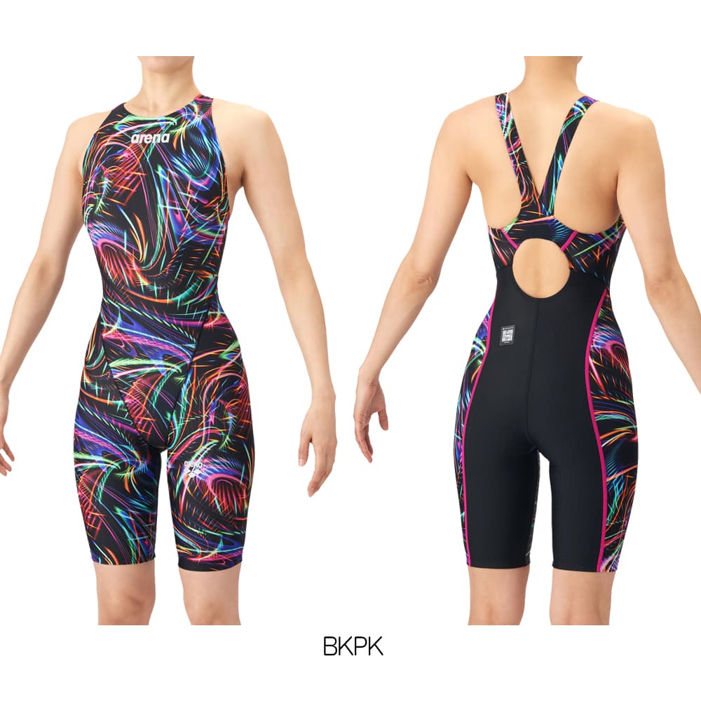 アリーナ ARENA 競泳水着 レディース WA承認 AQUA RACING ECO AQUA STRIPE-D レーシングワンピーススパッツ オープンバック ハーフレッグ AS6SRC76L | アリーナ | 01