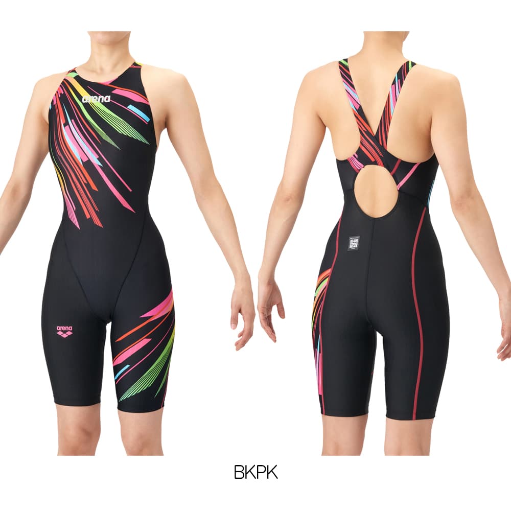 アリーナ ARENA 競泳水着 レディース WA承認 AQUA RACING ECO AQUA STRIPE-D レーシングワンピーススパッツ オープンバック ハーフレッグ AS6SRC80L | アリーナ | 02