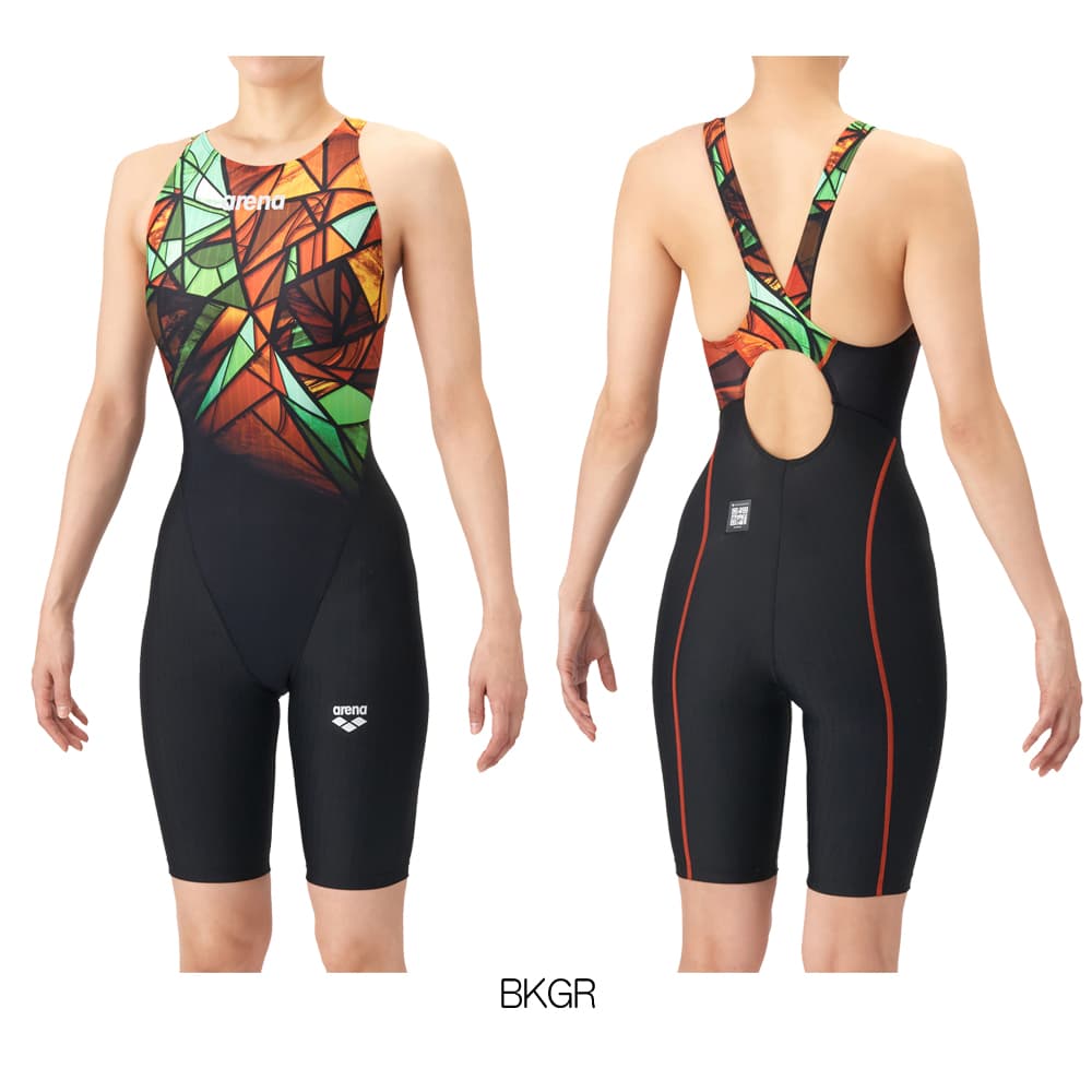 アリーナ ARENA 競泳水着 レディース WA承認 AQUA RACING ECO AQUA STRIPE-D レーシングワンピーススパッツ オープンバック ハーフレッグ AS6SRC86L | アリーナ | 03