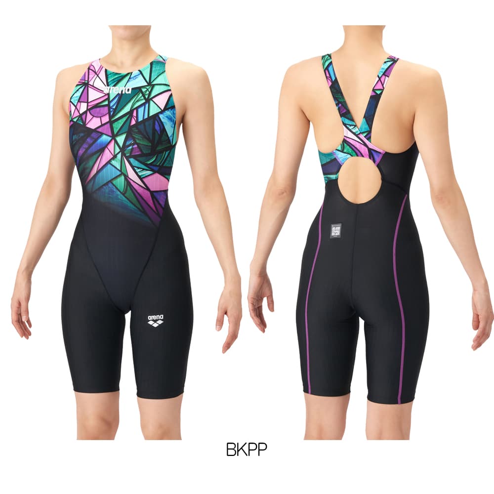 アリーナ ARENA 競泳水着 レディース WA承認 AQUA RACING ECO AQUA STRIPE-D レーシングワンピーススパッツ オープンバック ハーフレッグ AS6SRC86L | アリーナ | 01