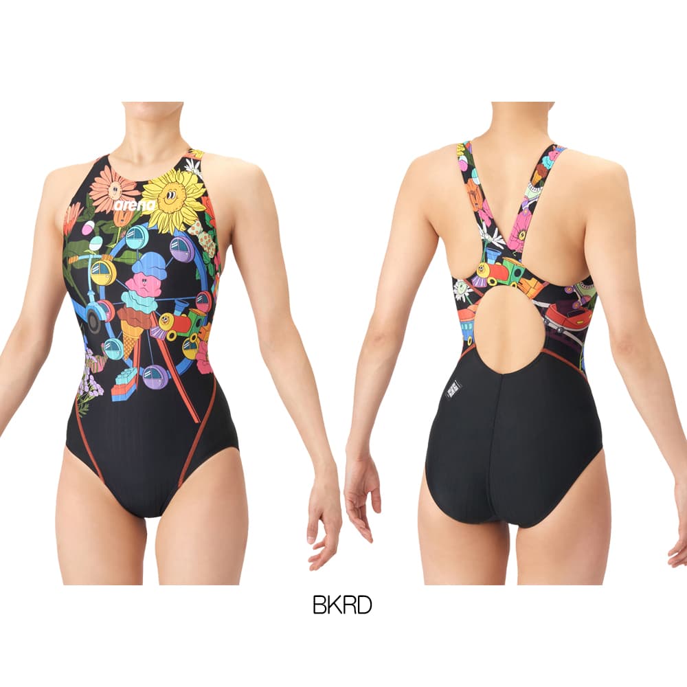 アリーナ ARENA 競泳水着 レディース WA承認モデル AQUA RACING ECO AQUA STRIPE-D FUN GRAPHICS レーシングワンピース オープンバック AS6SRCP1L | アリーナ | 01