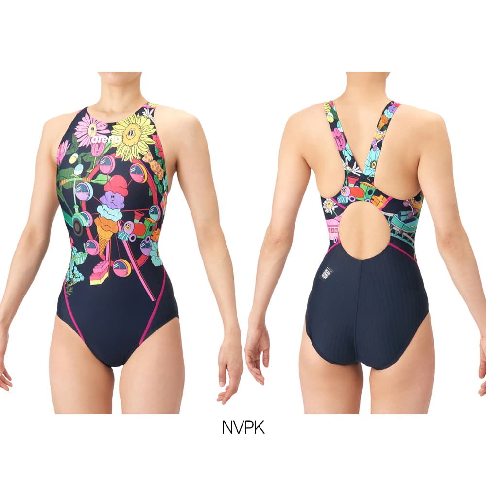 アリーナ ARENA 競泳水着 レディース WA承認モデル AQUA RACING ECO AQUA STRIPE-D FUN GRAPHICS レーシングワンピース オープンバック AS6SRCP1L | アリーナ | 02