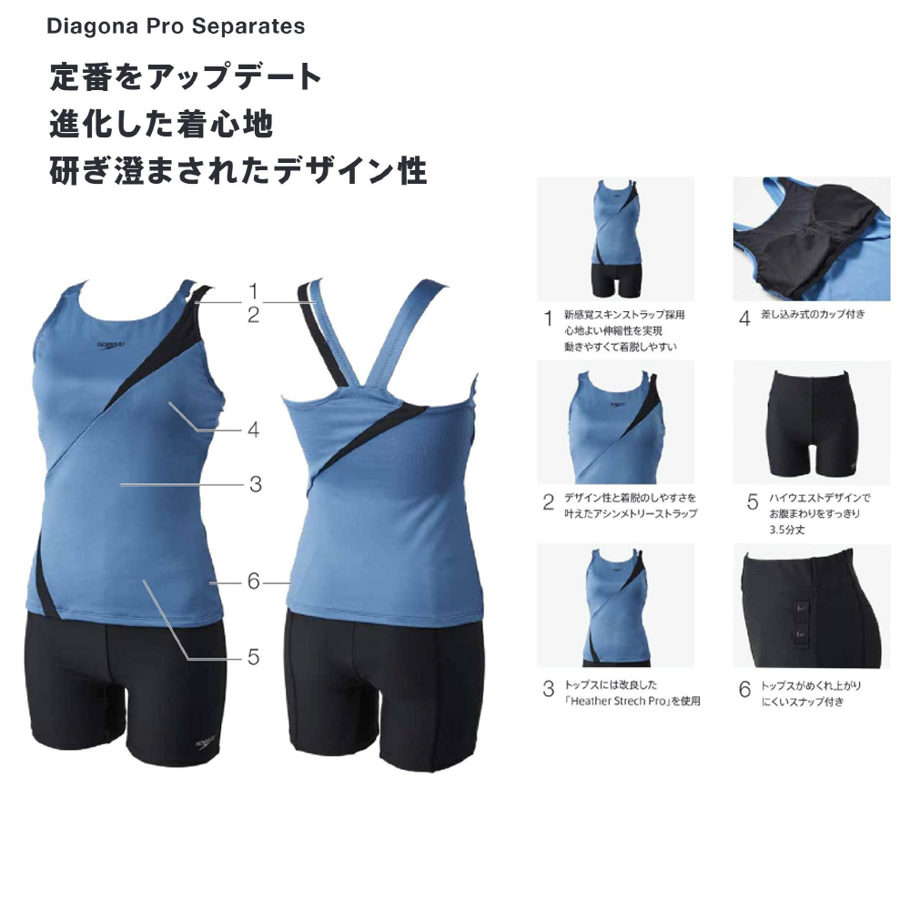 スピード SPEEDO フィットネス水着 レディース ディアゴナプロセパレーツ Heather Stretch Pro パッド付き 2025年秋冬モデル SFW22560 speedo（スピード） フィットネス水着 レディース ディアゴナプロ
