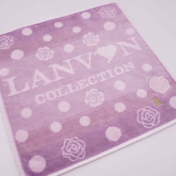 LANVIN タオルハンカチ レディース バラ＆ドット＆ロゴ柄 25×25cm 女性
