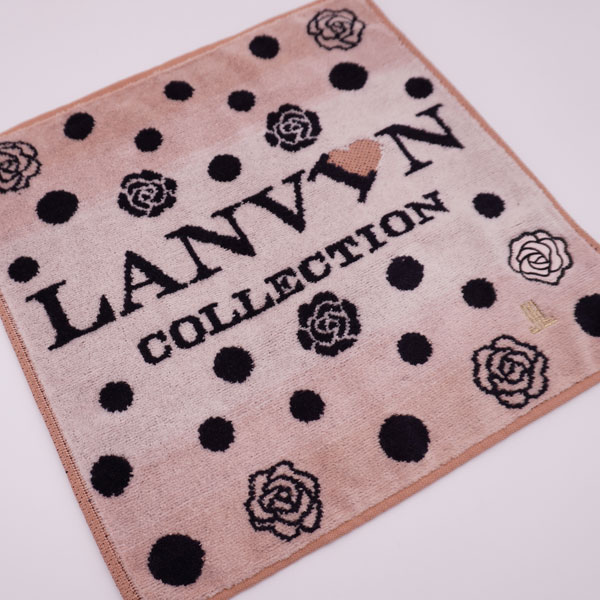 LANVIN タオルハンカチ レディース バラ＆ドット＆ロゴ柄 25×25cm 女性