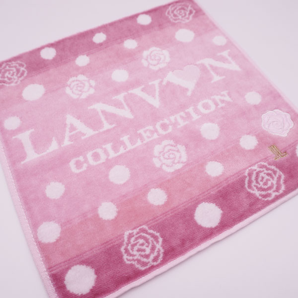 LANVIN タオルハンカチ レディース バラ＆ドット＆ロゴ柄 25×25cm 女性
