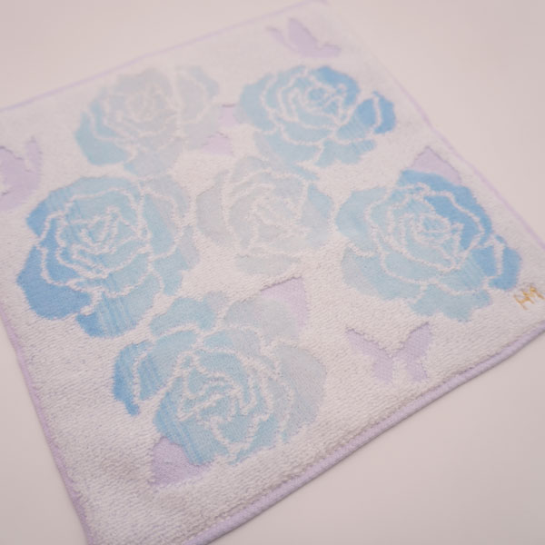 ハナエモリ タオルハンカチ レディース バラ＆蝶柄 25×25cm 婦人