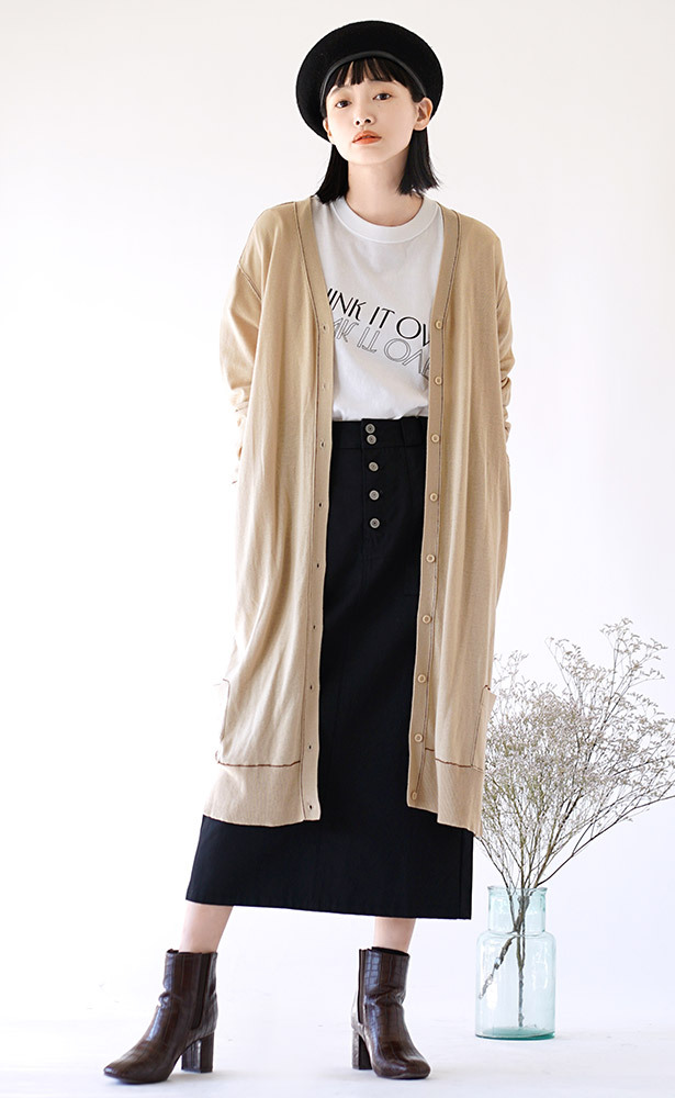 シルエット カーディガン 羽織 大きいサイズ Apartment Department ペンシルバイカラー ロングカーディガン イーザッカマニアストアーズ 通販 春 春服 レディース トップス カーデガン ニット ロング 長袖 ラッピング