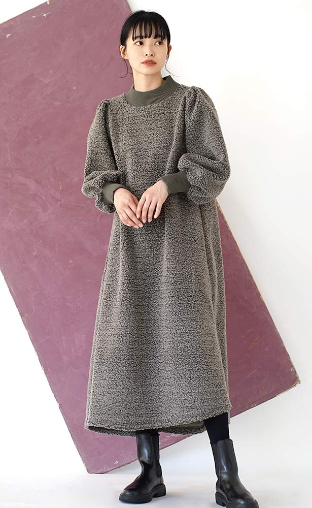ワンピース 春 春服 レディース ワンピ ロング 長袖 ハイネック ボア ...