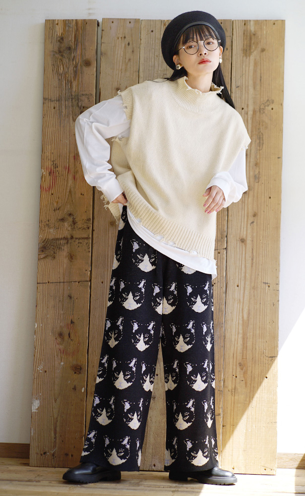 パンツ レディース ボトムス ワイドパンツ ロング ニットパンツ