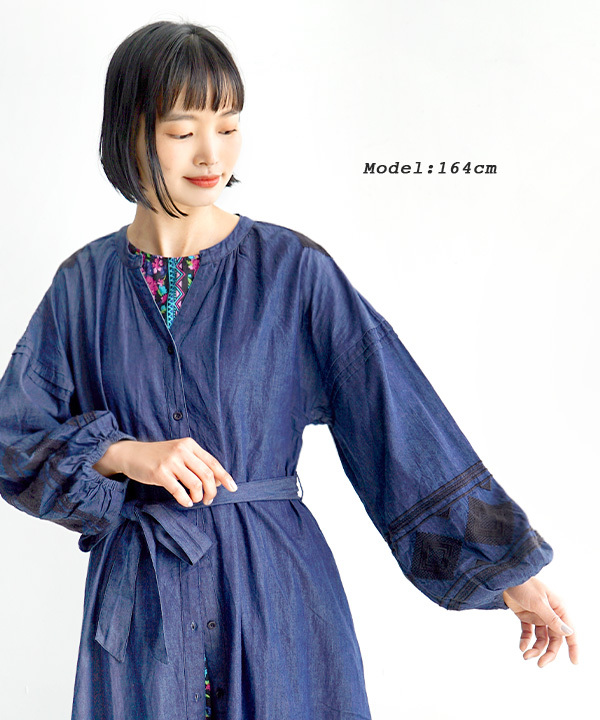 ででキマる ワンピース 羽織 長袖 長そで ゆったり インド綿 ボヘミアン刺繍 ライトデニムロングシャツワンピース イーザッカマニアストアーズ 春 春物 春服 レディース ワンピ ロングワンピ デニム ぐらいでし
