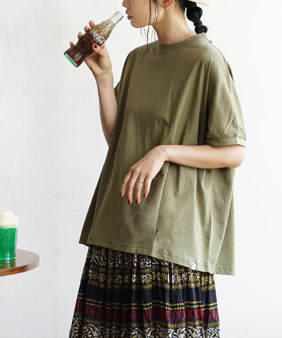 接触冷感 カットソー レディース トップス Tシャツ 二の腕カバー 半袖 クルーネック 綿100％ 夏 夏服 USAコットン ドルマンスリーブ プルオーバー｜e-zakkamania｜04