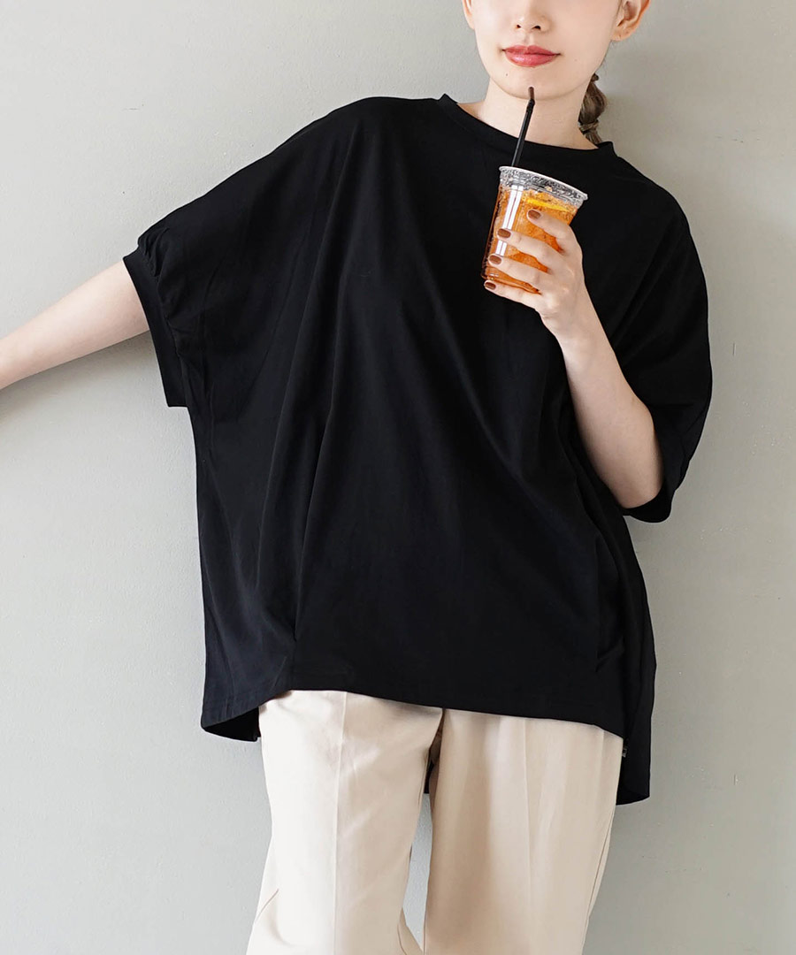 接触冷感 カットソー レディース トップス Tシャツ 二の腕カバー 半袖 クルーネック 綿100％ 夏 夏服 USAコットン ドルマンスリーブ プルオーバー｜e-zakkamania｜09