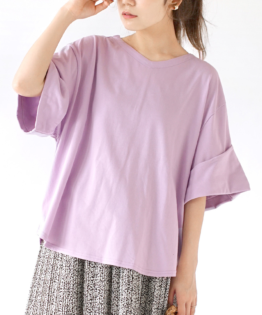 カットソー レディース トップス Tシャツ 二の腕カバー 半袖 Vネック 夏 zootie ズーティー URBAN PLUS ロールアップスリーブ ビッグTシャツ｜e-zakkamania｜06