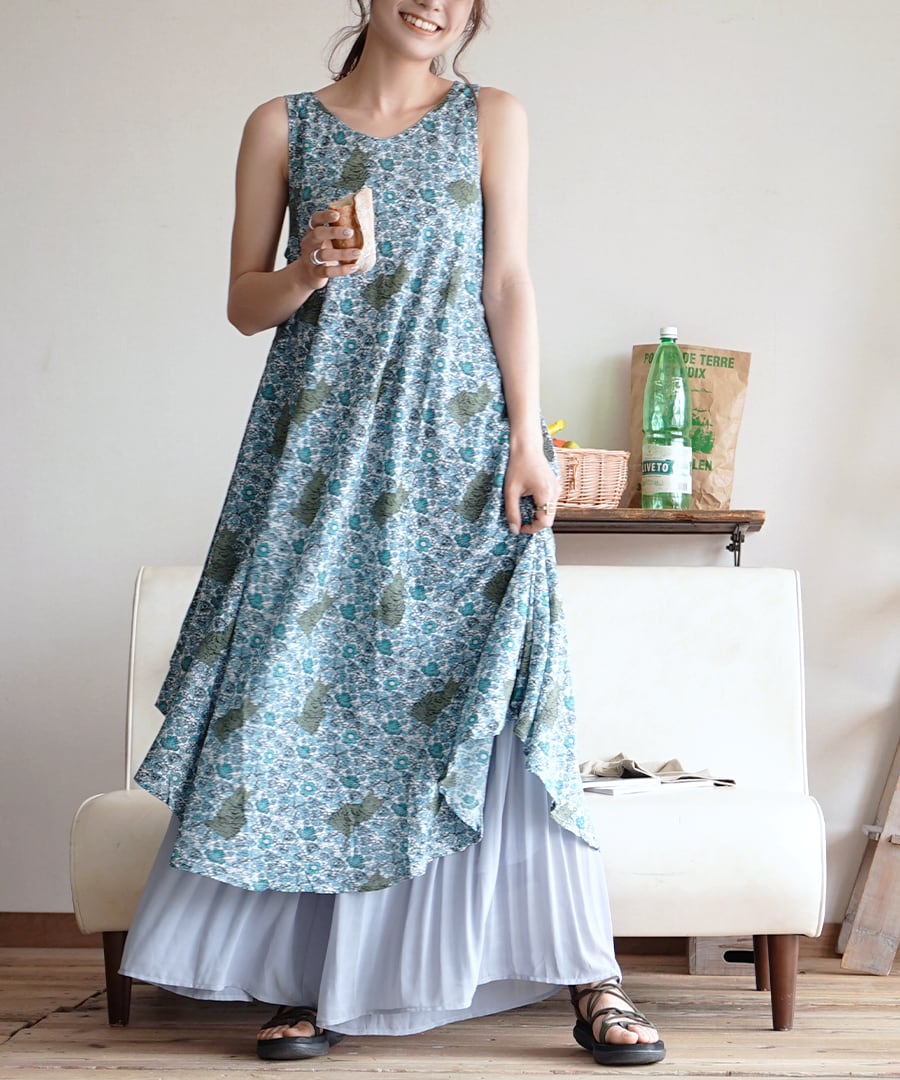 最大54％オフ！ Womens Tank Swing Dress ワンピース 花柄 ネイビー