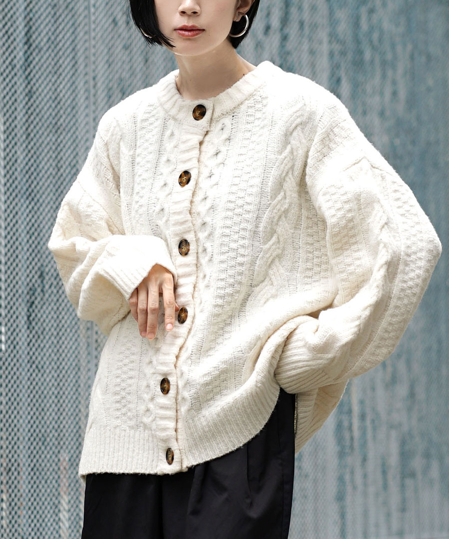 BIGsize cable knit cardigan カーデ - 通販 - guianegro.com.br