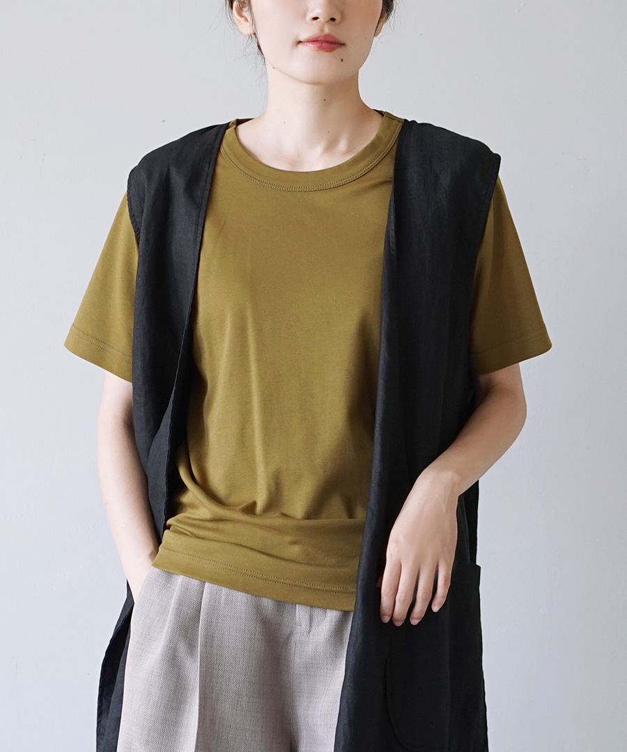 Tシャツ レディース キレイめ トップス カットソー 半袖 五分袖 クルーネック 綿100％ zoo...
