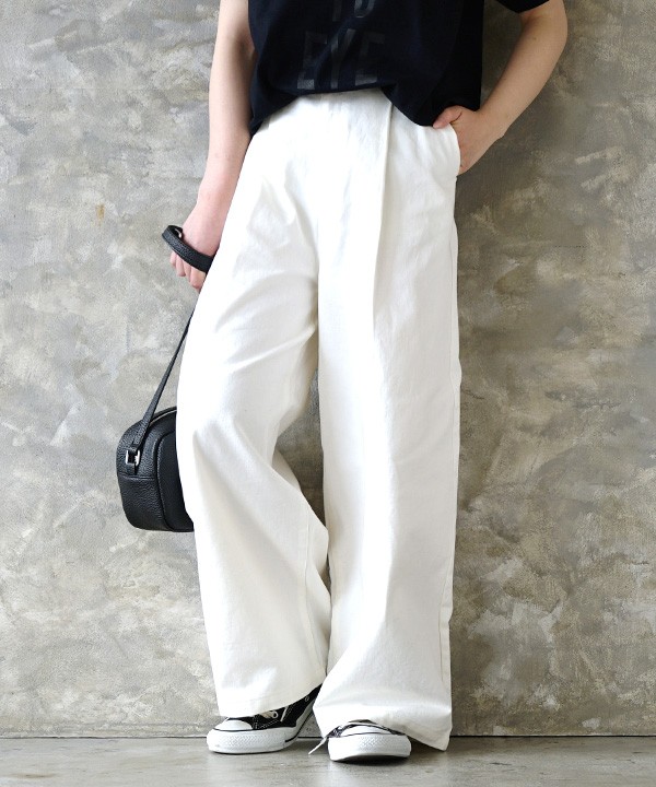 ワイドパンツ レディース 春服 春物 ボトムス ズボン ロングパンツ ガウチョ ゆったり Zootie コットンツイル ハイウエストタックワイドパンツ イーザッカマニアストアーズ 通販 Paypayモール