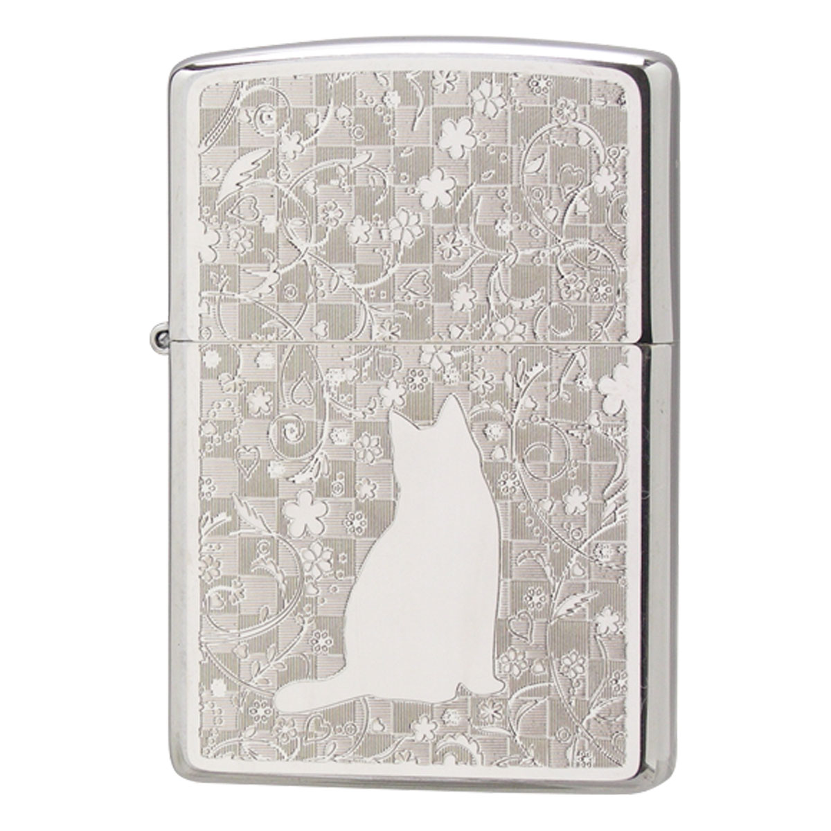 zippo ライター ジッポーライター 名入れ 猫 ネコ ねこ 動物 アニマル 200 かわいい フラットボトム メタルプレート ホワイトニッケル  ギフト プレゼント 贈り物