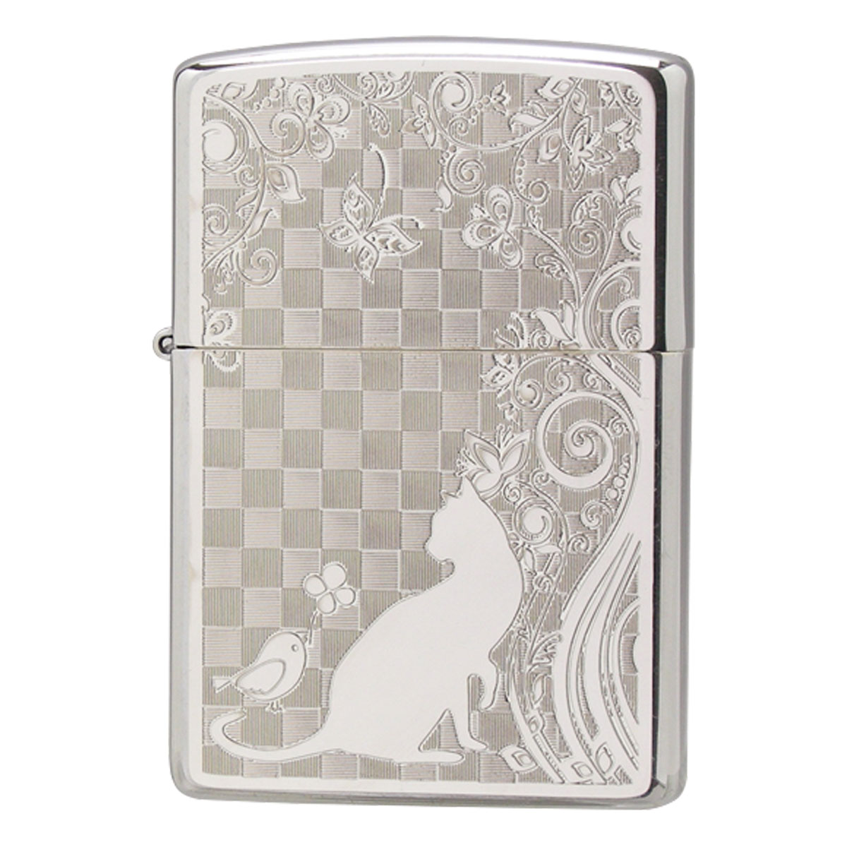 zippo ライター ジッポーライター 名入れ 猫 ネコ ねこ 動物 アニマル 200 かわいい フラットボトム メタルプレート ホワイトニッケル  喫煙具