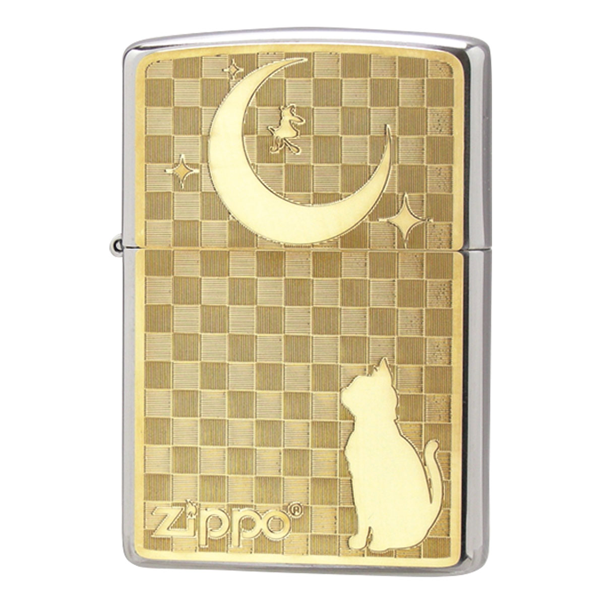 zippo ライター ジッポーライター 猫 ネコ ねこ 動物 アニマル 200 かわいい メタルプレート ゴールド ネコと月 ギフト プレゼント  贈り物 喫煙具