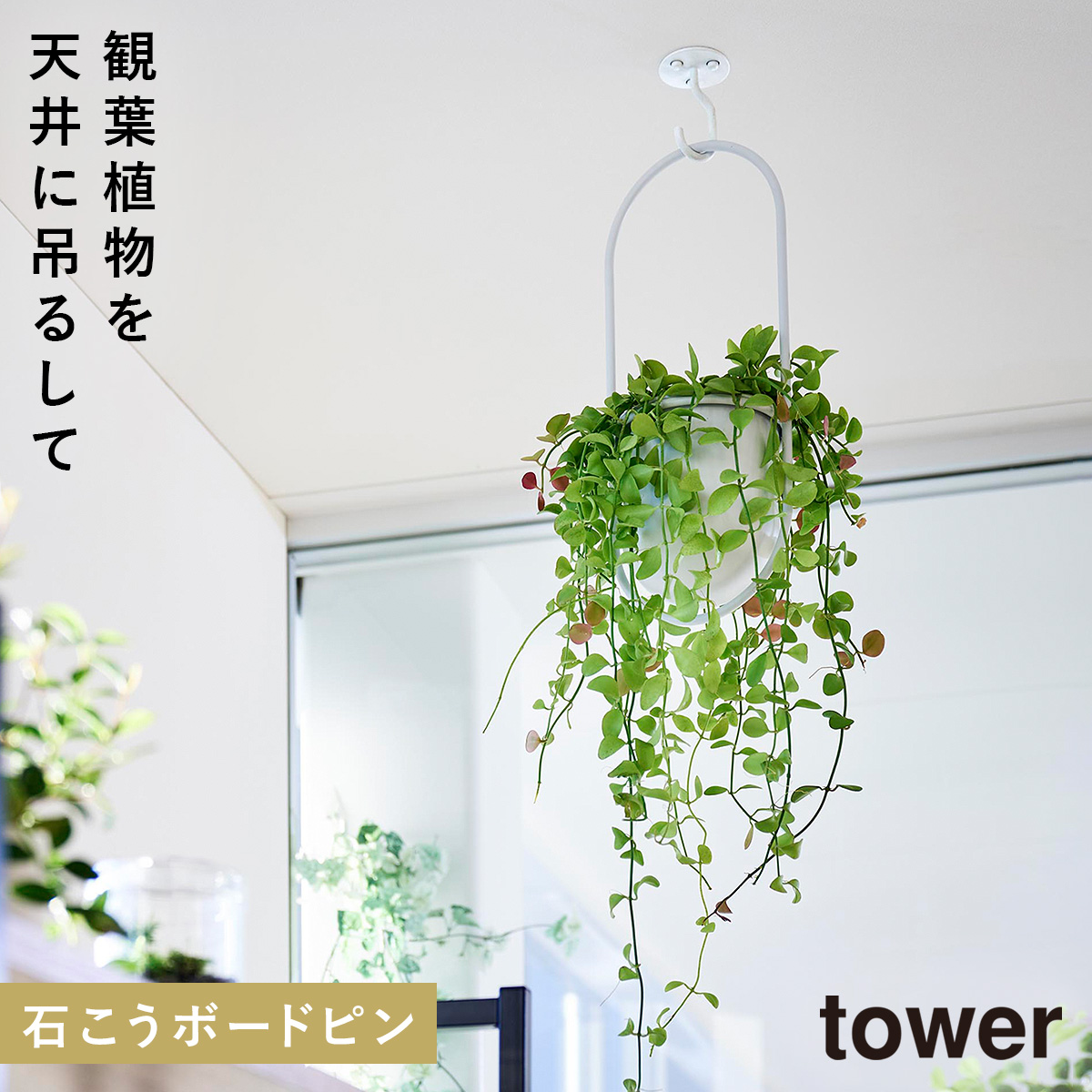 tower 天井から吊り下げできるプランターフック タワー 石こうボード壁