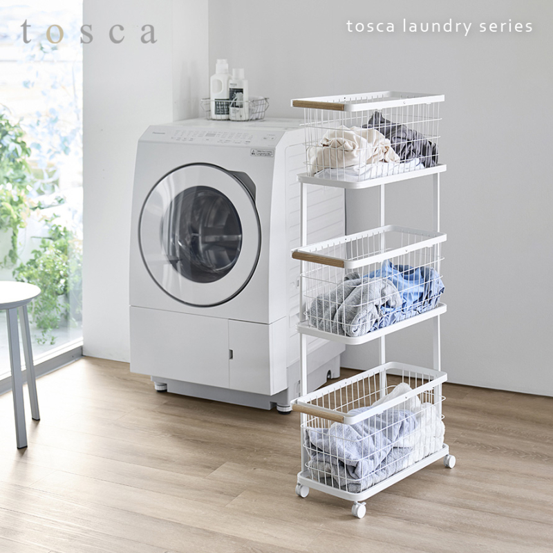 山崎実業 ランドリーワゴン バスケット トスカ tosca ホワイト tower tosca（山崎実業） ランドリーワゴン+バスケット トスカ スリム 3段