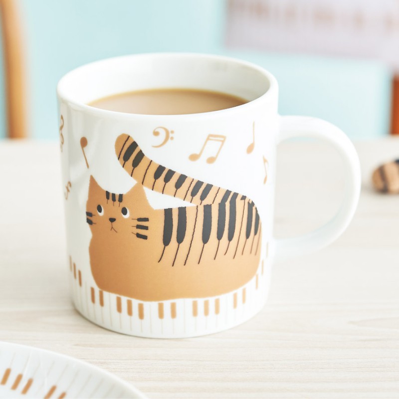 猫とピアノのリトグラフ 額装品 セトクラフト ピアノ モチーフ 雑貨 マグカップ 猫 グッズ ピアノ発表