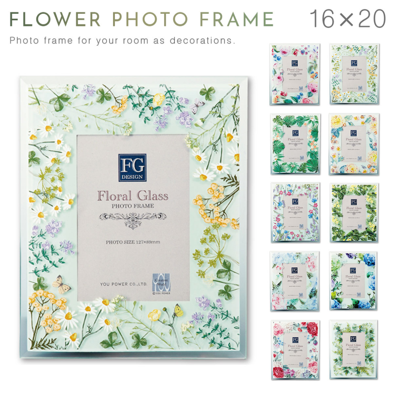 フォトフレーム 花 L判 8.9×12.7cm ガラス製 おしゃれ 写真立て 卓上用