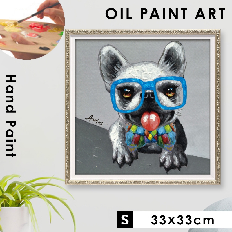 オイルペイント ハンドペイント 33X33cm イヌ ポップ カラフル アート
