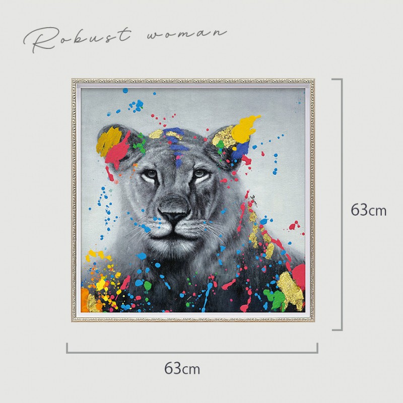 オイルペイント ハンドペイント 63×63cm アート トラ 力強い モダン