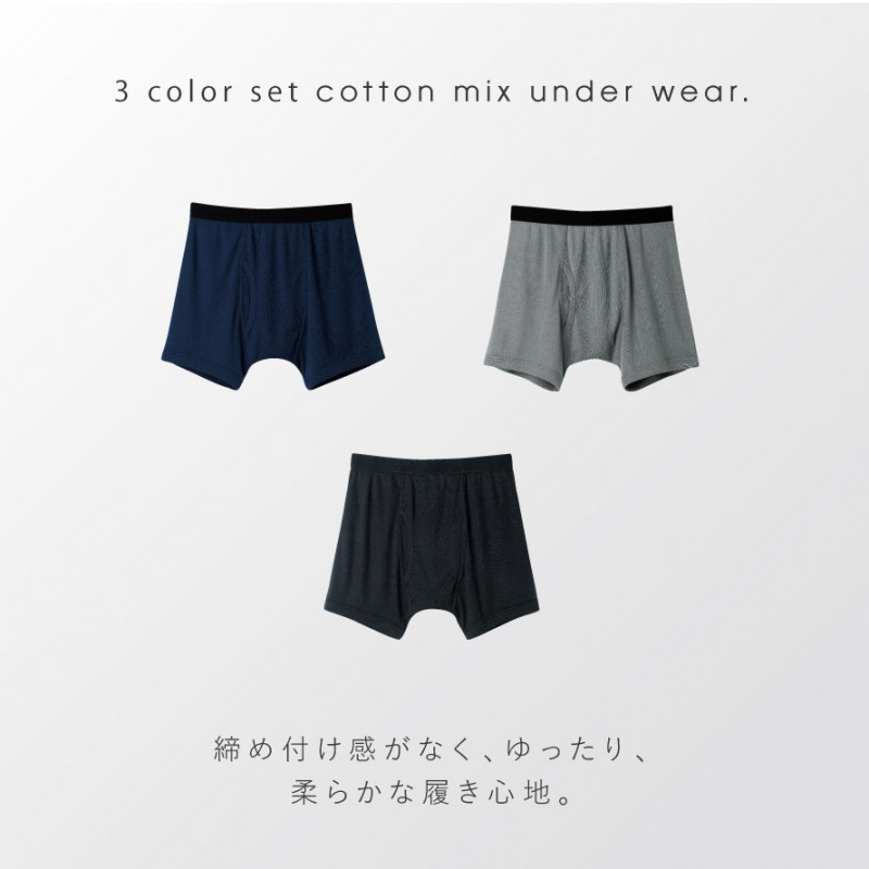 3枚セット ボクサーパンツ メンズ 3枚組 前開き 薄手 M L LL 3L 大きい