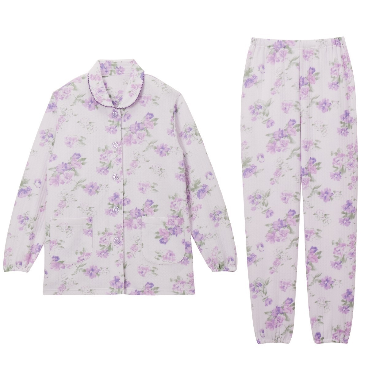 ふんわりキルト暖かパジャマ 女性 シニア パジャマ 裾ゴム 大きめボタン ルームウェア レディース ...