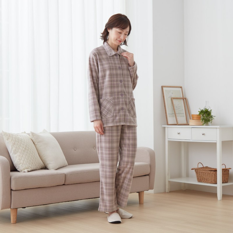 パジャマ ルームウェア レディース 冬 暖かい フリース チェック 長袖