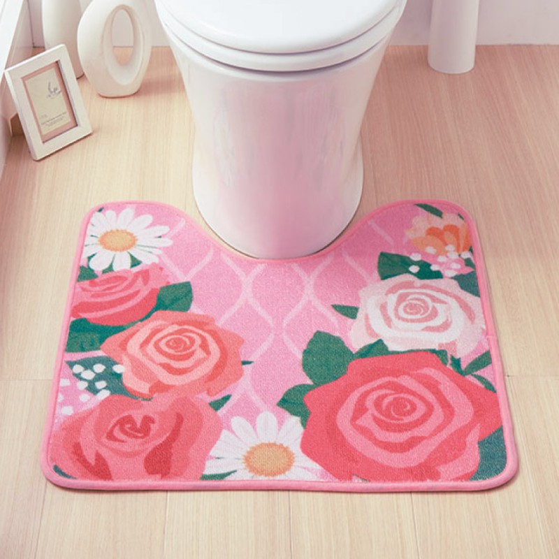 トイレマット 60×60cm 花柄 ピンク すべらない 滑り止め 洗える