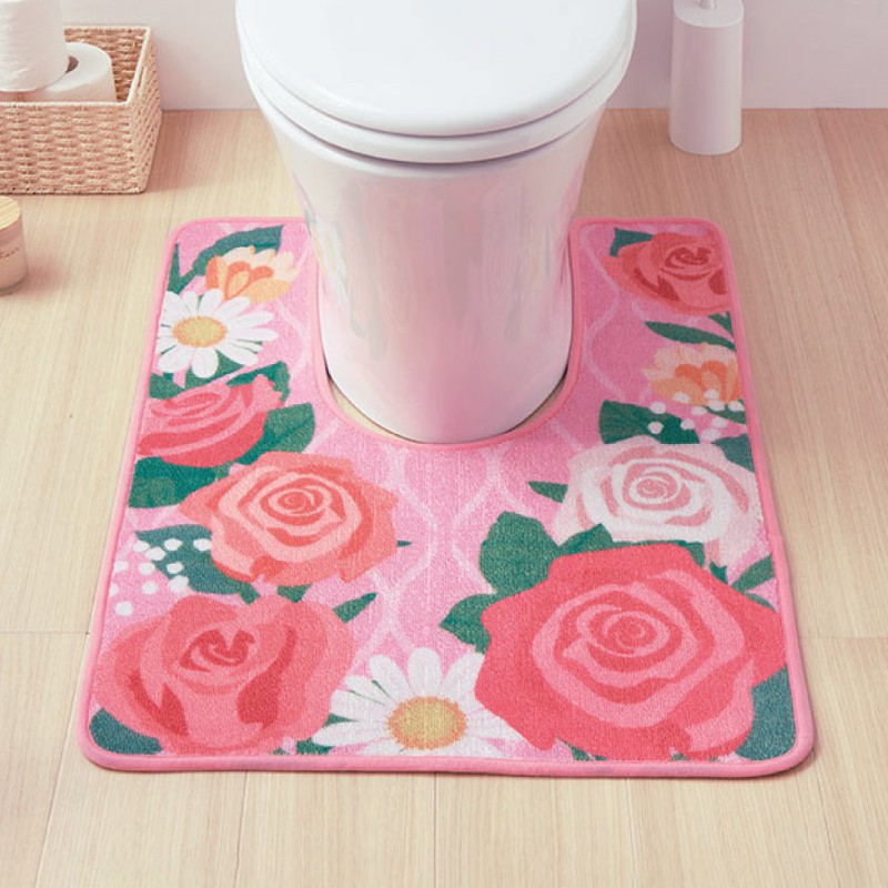 トイレマット 60×80cm 耳長 花柄 ピンク すべらない 滑り止め 洗える