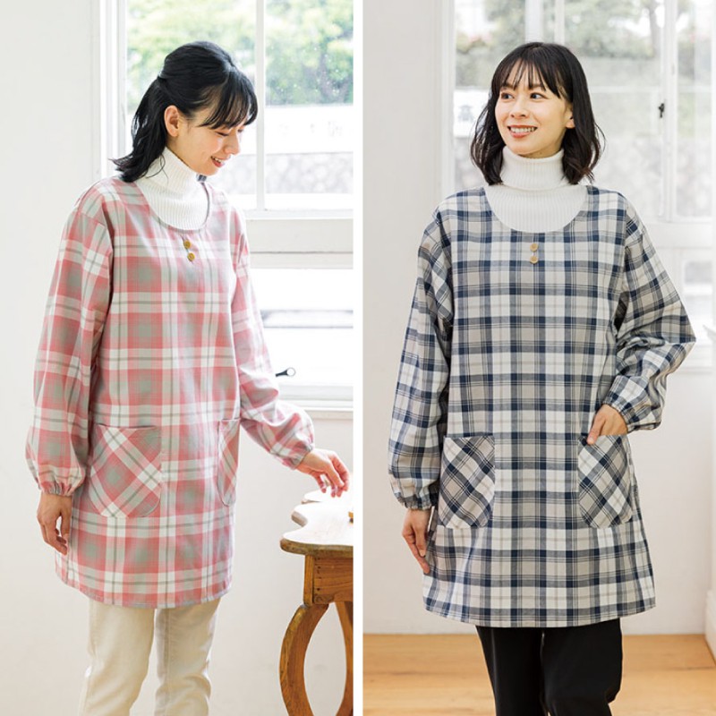 エプロン かっぽう着 レディース 大人 スモック 割烹着 チェック 長袖