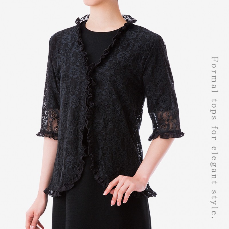 喪服　ストレッチアンサンブルブラックレースボレロセット 喪服 ストレッチアンサンブルブラックレースボレロセット