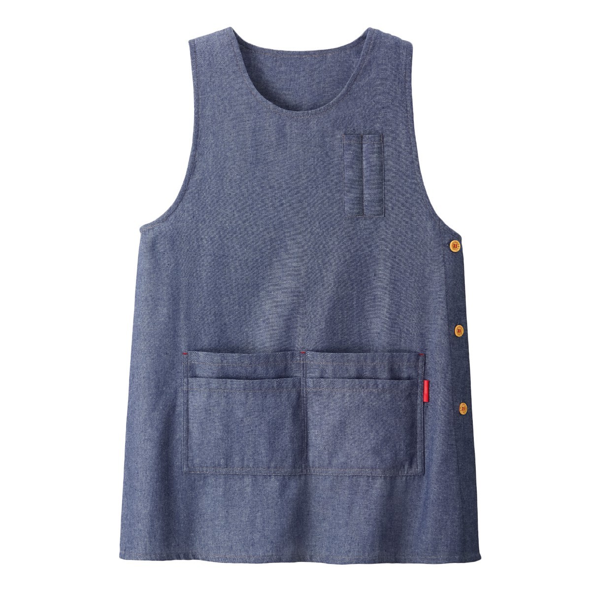 エプロン ボタン レディース ポケット たくさん デニム調ベスト型エプロン ペンさし ペン収納 カジュアル シンプル ブルー ネイビー 青 ペン差し アイデア 便利 |  | 01