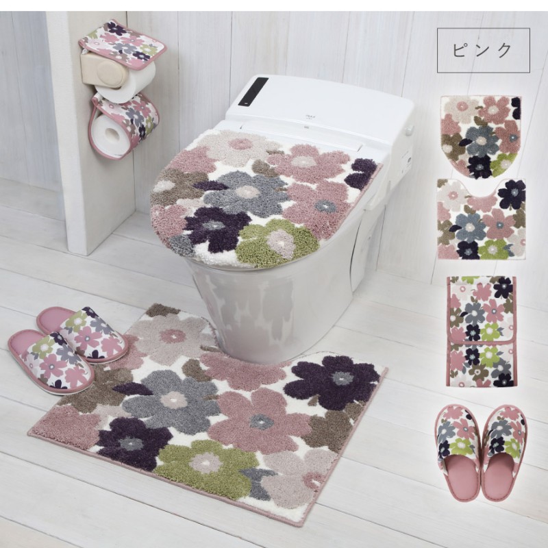 トイレマット 新品 セット４点 吸着型 ピンク おしゃれ 花柄 最新柄 ヨコズナクリエーション（YOKOZUNA CREATION） トイレマット 花柄