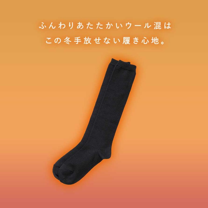 靴下 黒 ハイソックス レディース 暖かい 2足組 22-25cm 吸湿発熱 冬