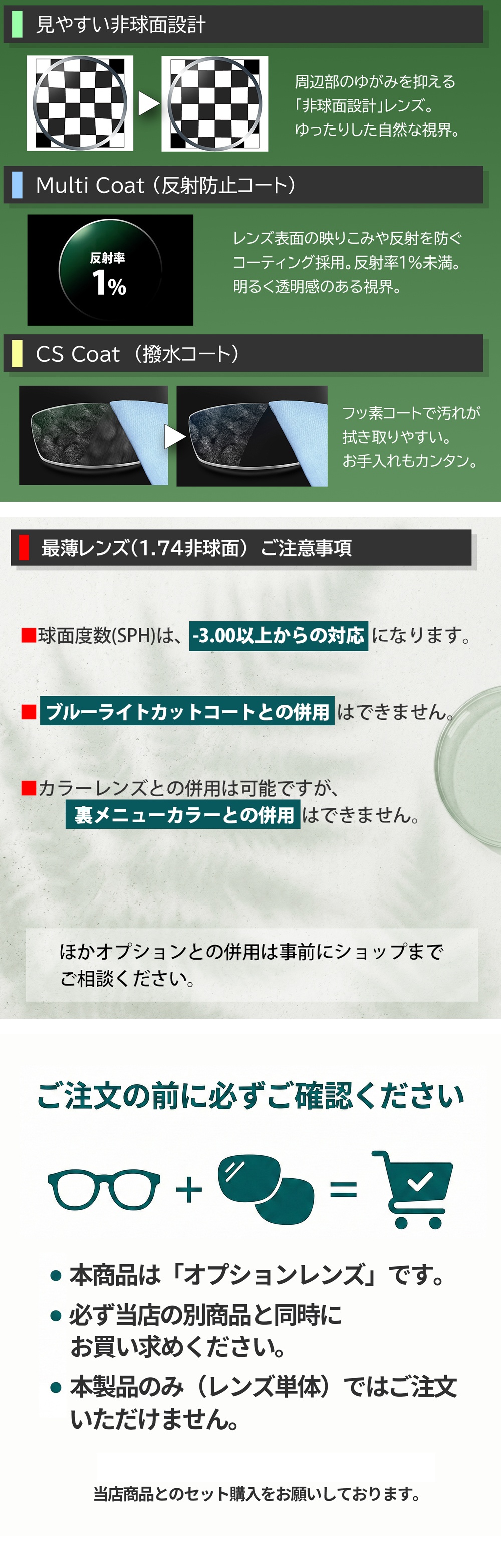 イトーレンズ 1.74非球面オプションレンズ（2枚1組／送料は別途かかり