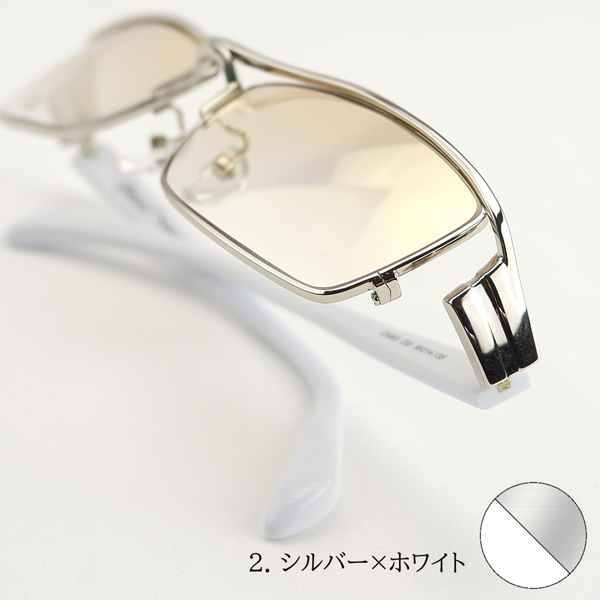 サングラス　ミラーレンズ　度付きメガネ　薄い色　ちょい悪　メンズ　大きいサイズ　白フレーム　幻剣　 ドライブ バイク UVカット
