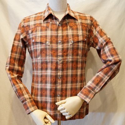 CW-68W-オレンジ-ネイティブチェックウエスタンシャツ68長袖-CW68W-FLATHEAD-フラットヘッドシャツ CW FLATHEAD